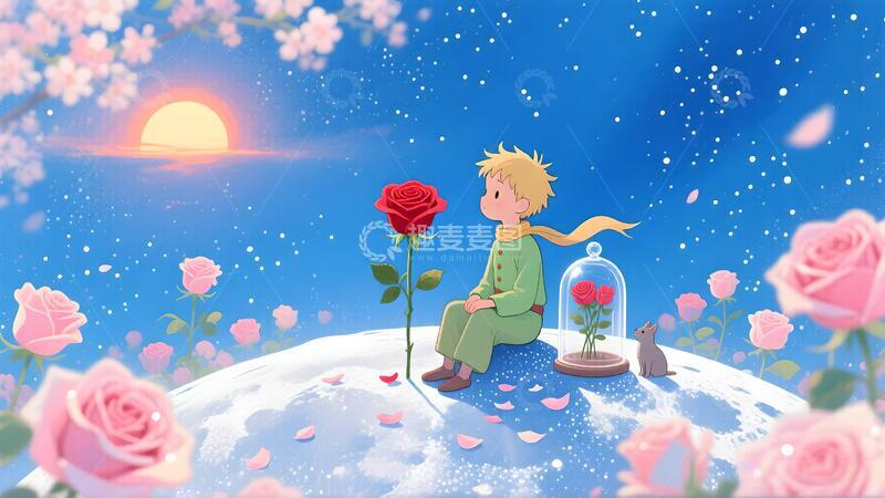 高清大图下载【趣麦麦图】童话风小王子与玫瑰插画唯美治愈