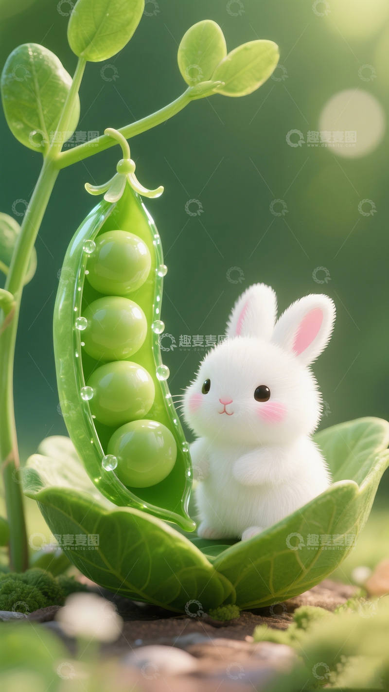 高清大图下载【趣麦麦图】可爱卡通兔豌豆场景