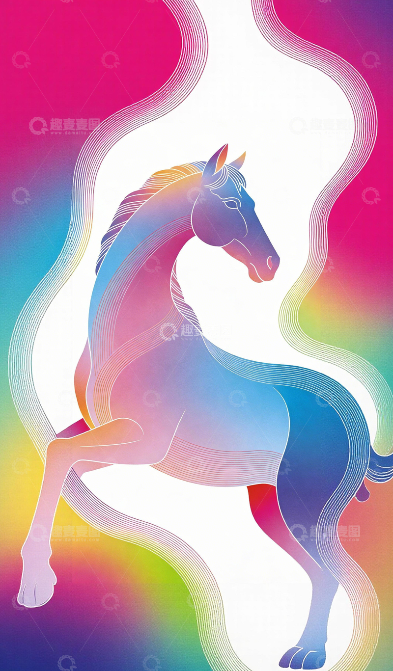 高清大图下载【趣麦麦图】抽象马匹艺术插画