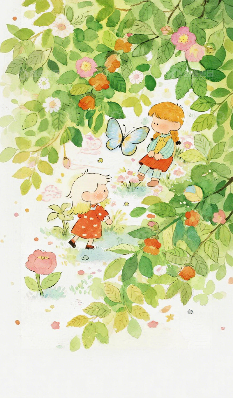 高清大图下载【趣麦麦图】童趣花园插画水彩画