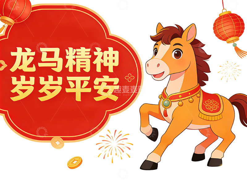 高清大图下载【趣麦麦图】卡通马年祝福图案设计