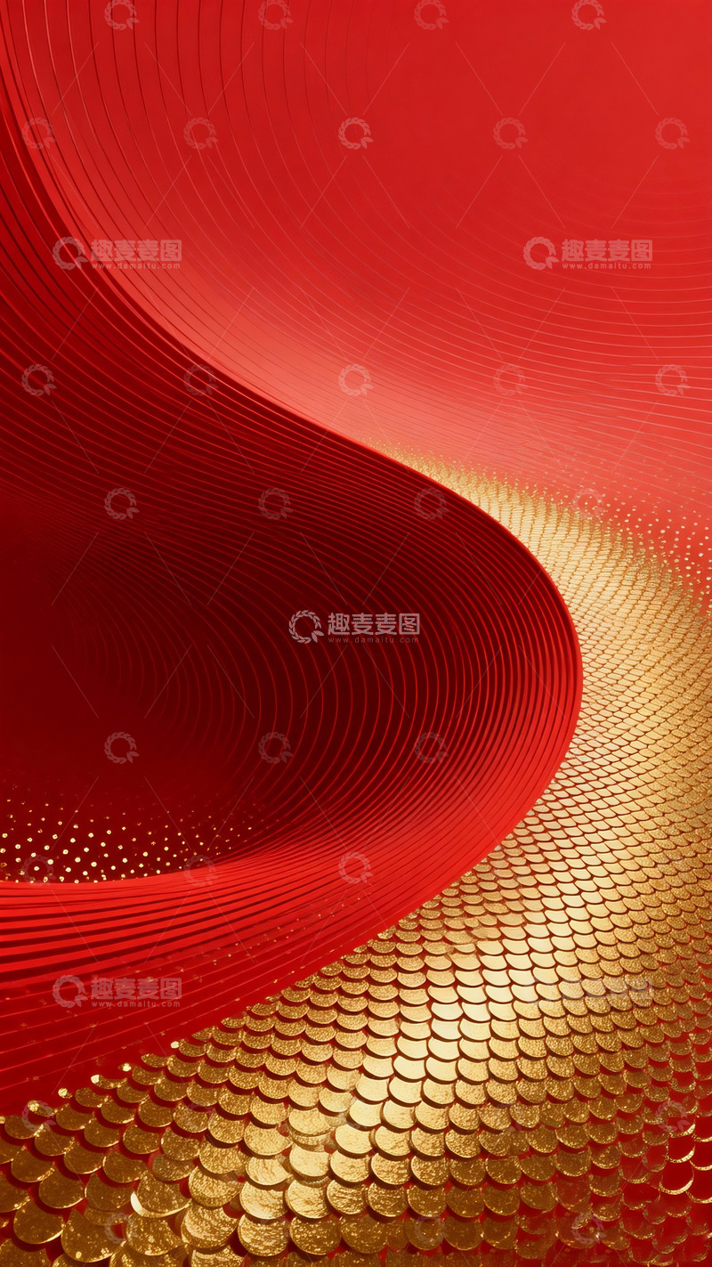 高清大图下载【趣麦麦图】红色金色波浪金币抽象艺术