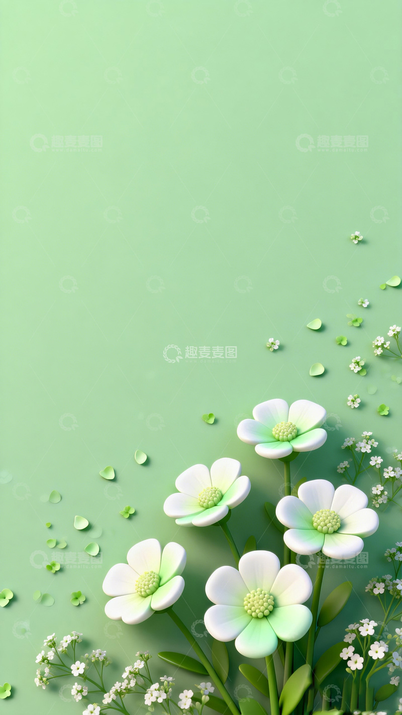 高清大图下载【趣麦麦图】清新花卉绿背景设计