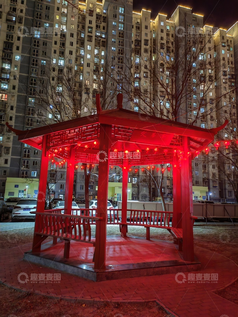 高清大图下载【趣麦麦图】都市夜景中式亭子