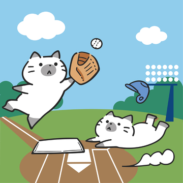 卡通猫棒球比赛插画