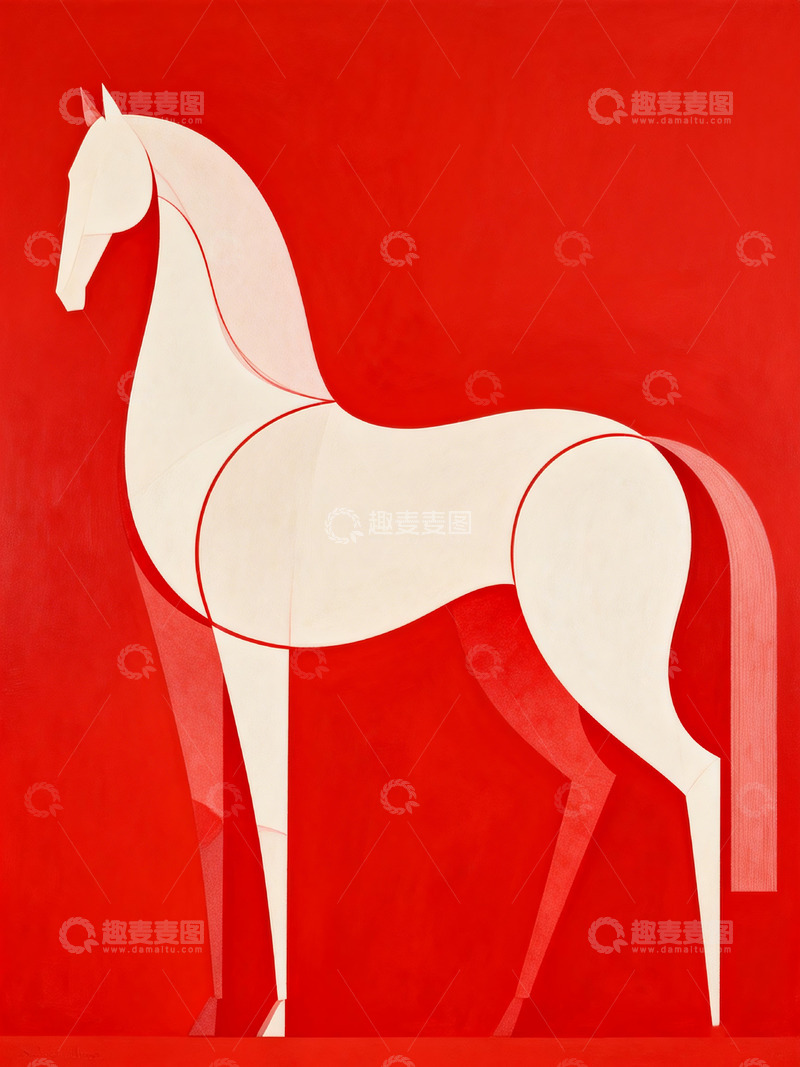 高清大图下载【趣麦麦图】骏马极简主义流畅曲线抽象画1