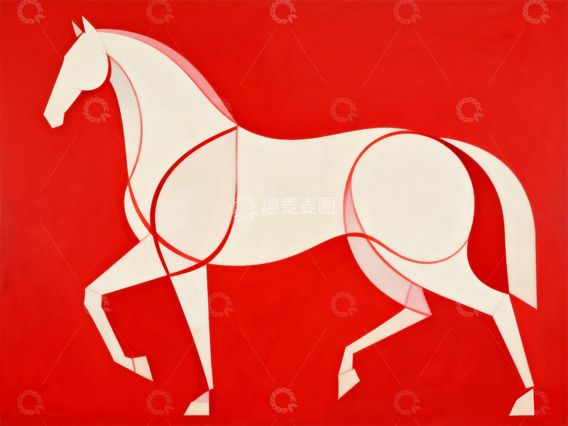高清大图下载【趣麦麦图】骏马极简主义流畅曲线抽象画