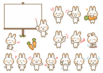 卡通可爱兔子表情动作插画