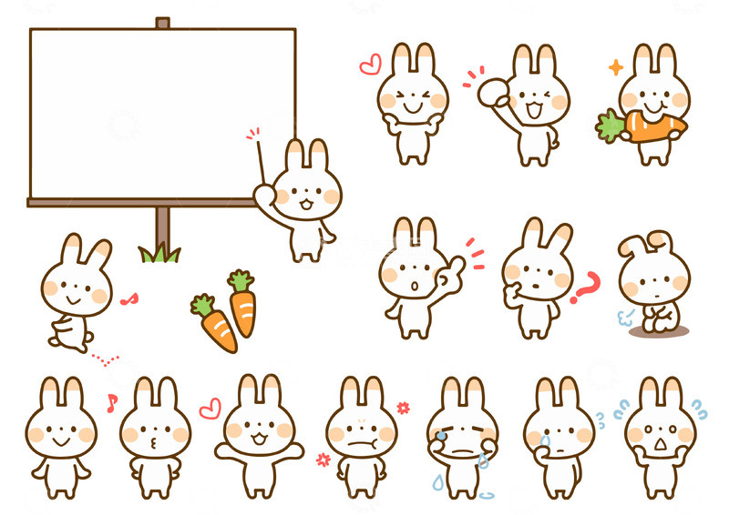 源文件下载【趣麦麦图】卡通可爱兔子表情动作插画