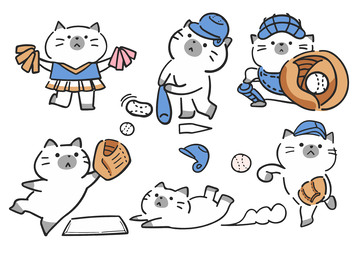 卡通猫咪运动日常插画