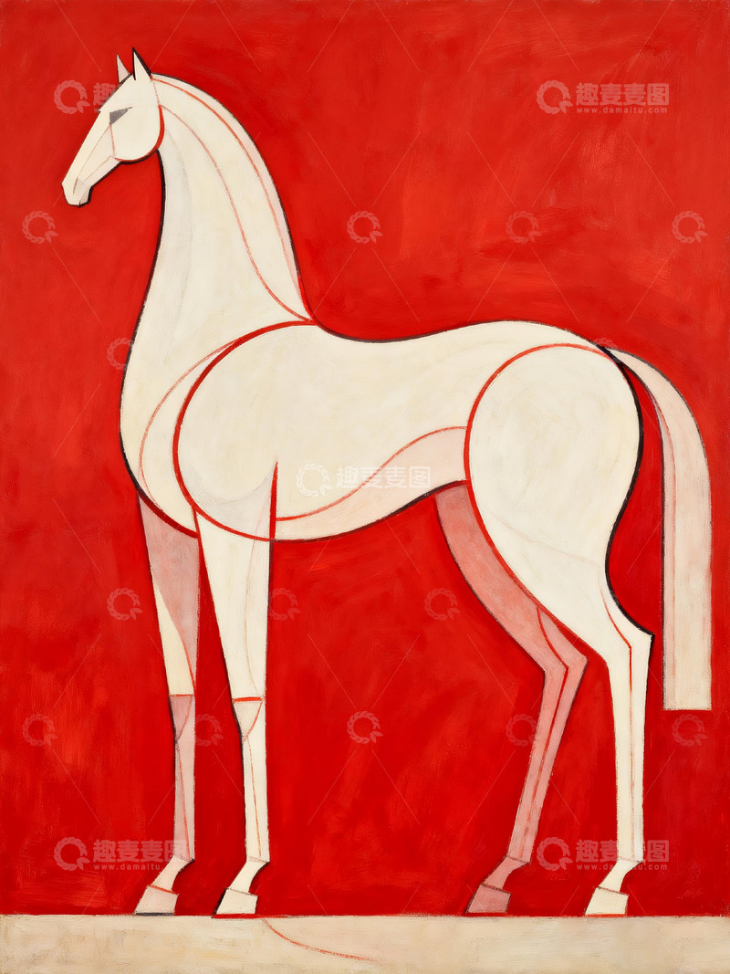 高清大图下载【趣麦麦图】骏马极简主义流畅曲线抽象画5