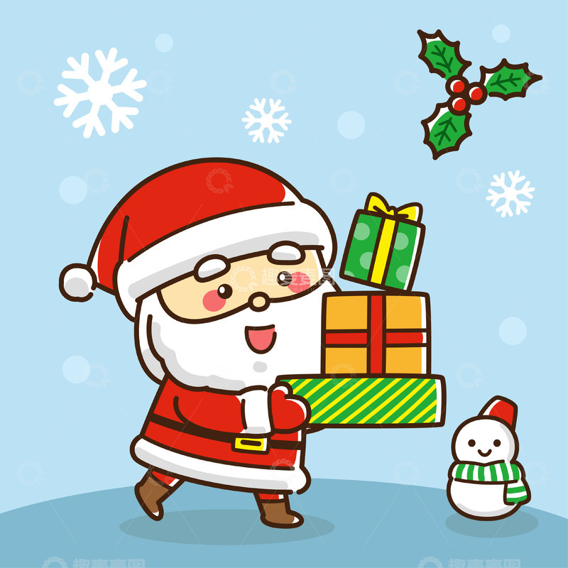 源文件下载【趣麦麦图】卡通圣诞老人礼物插画