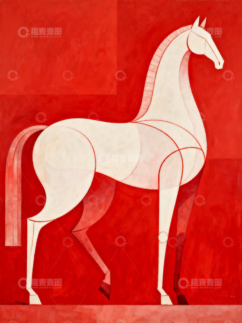 高清大图下载【趣麦麦图】骏马极简主义流畅曲线抽象画4