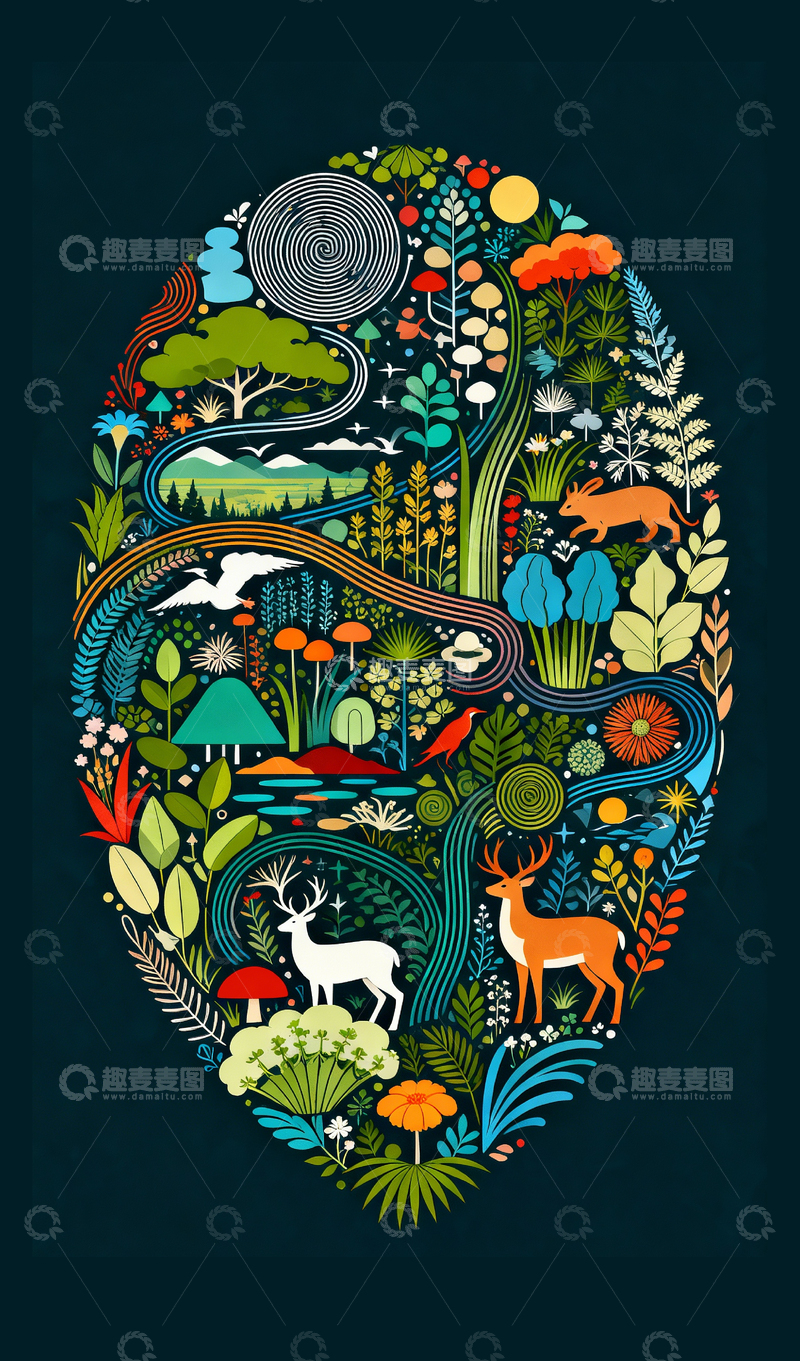 高清大图下载【趣麦麦图】森林动物插画艺术海报