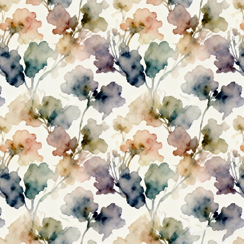 高清大图下载【趣麦麦图】无缝抽象花卉图案碎花手绘水彩0