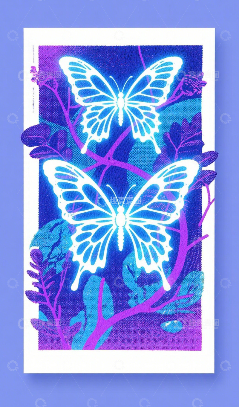 高清大图下载【趣麦麦图】荧光蝴蝶艺术插画