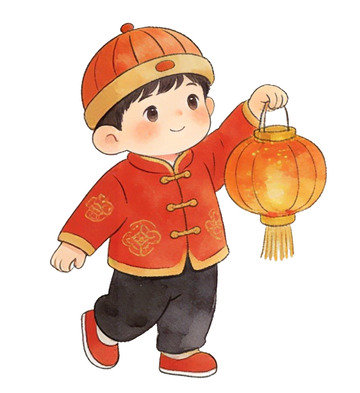 新年卡通男孩提灯笼插画