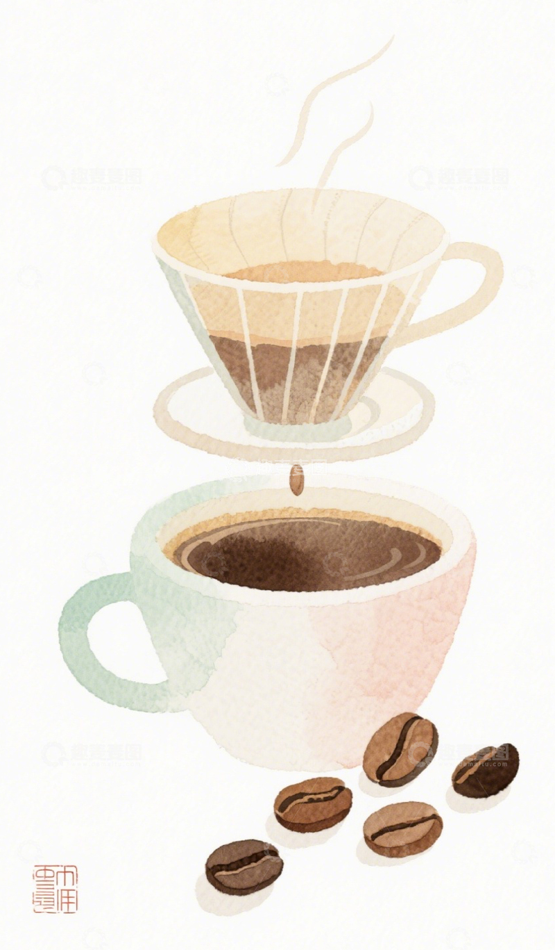 高清大图下载【趣麦麦图】水彩咖啡杯插画设计素材
