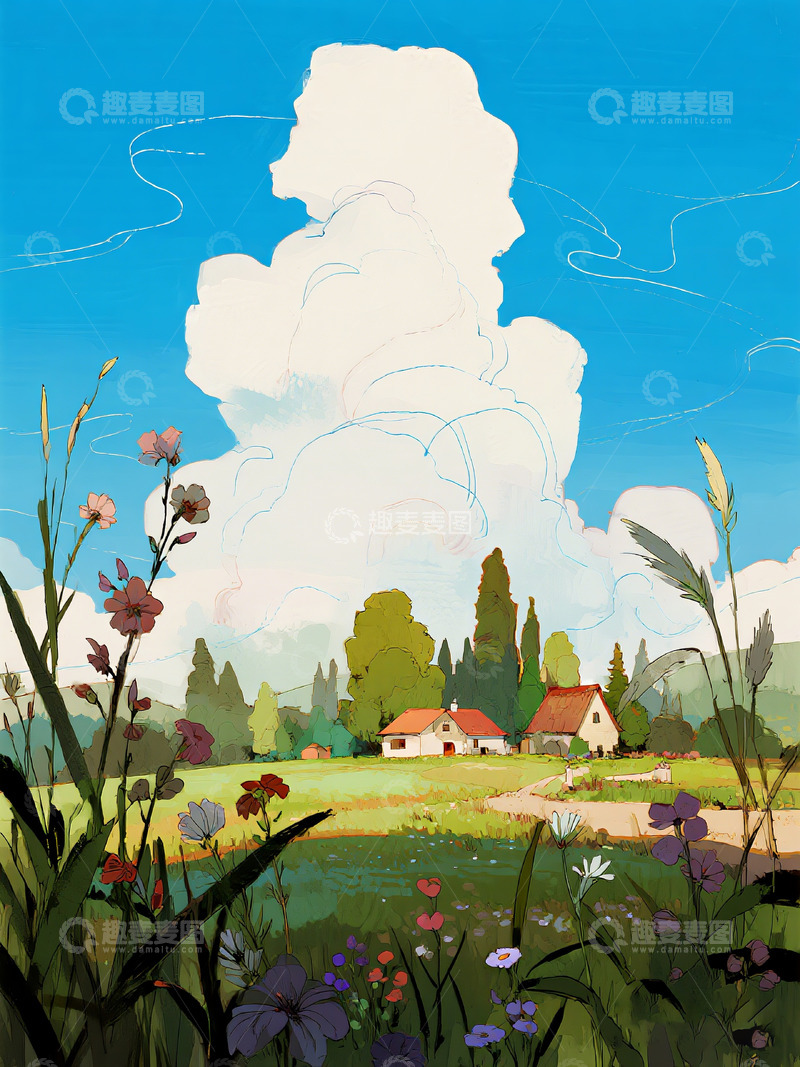 高清大图下载【趣麦麦图】花草树木唯美意境插画11