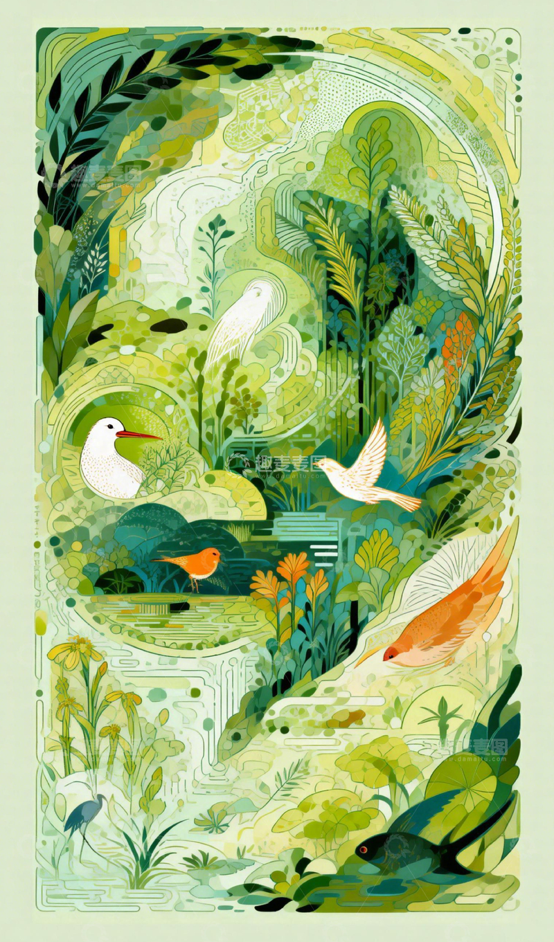 高清大图下载【趣麦麦图】森林鸟类插画设计