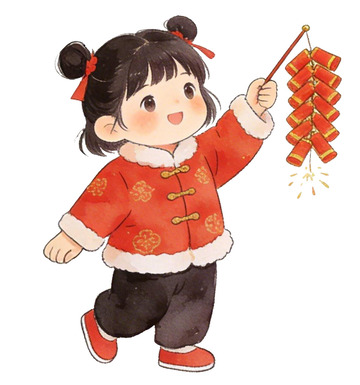 春节儿童放鞭炮卡通插画