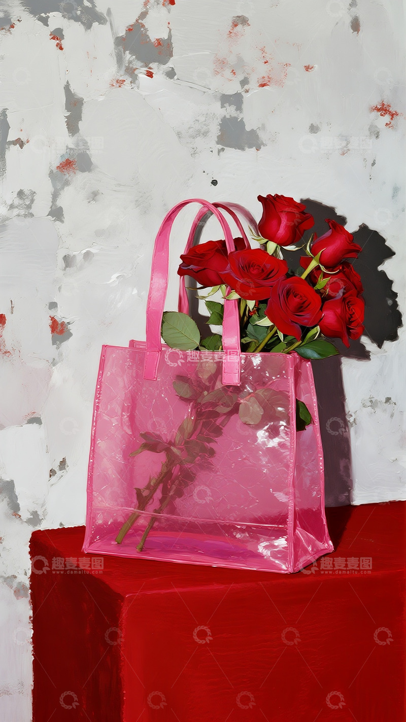 高清大图下载【趣麦麦图】粉色塑料袋里的玫瑰花8