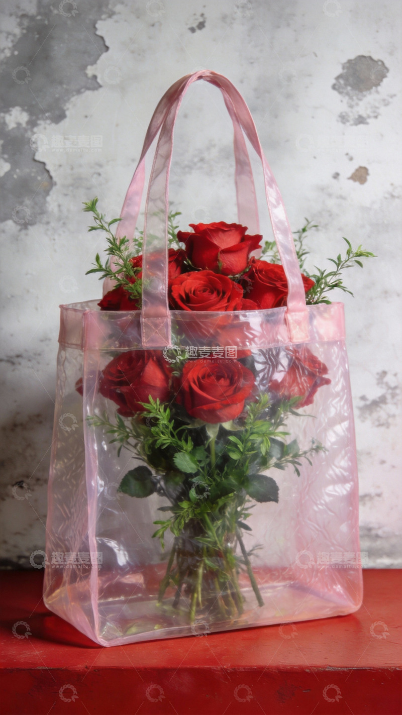 高清大图下载【趣麦麦图】粉色塑料袋里的玫瑰花2