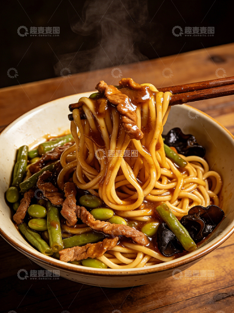 高清大图下载【趣麦麦图】豆角肉丝拌面