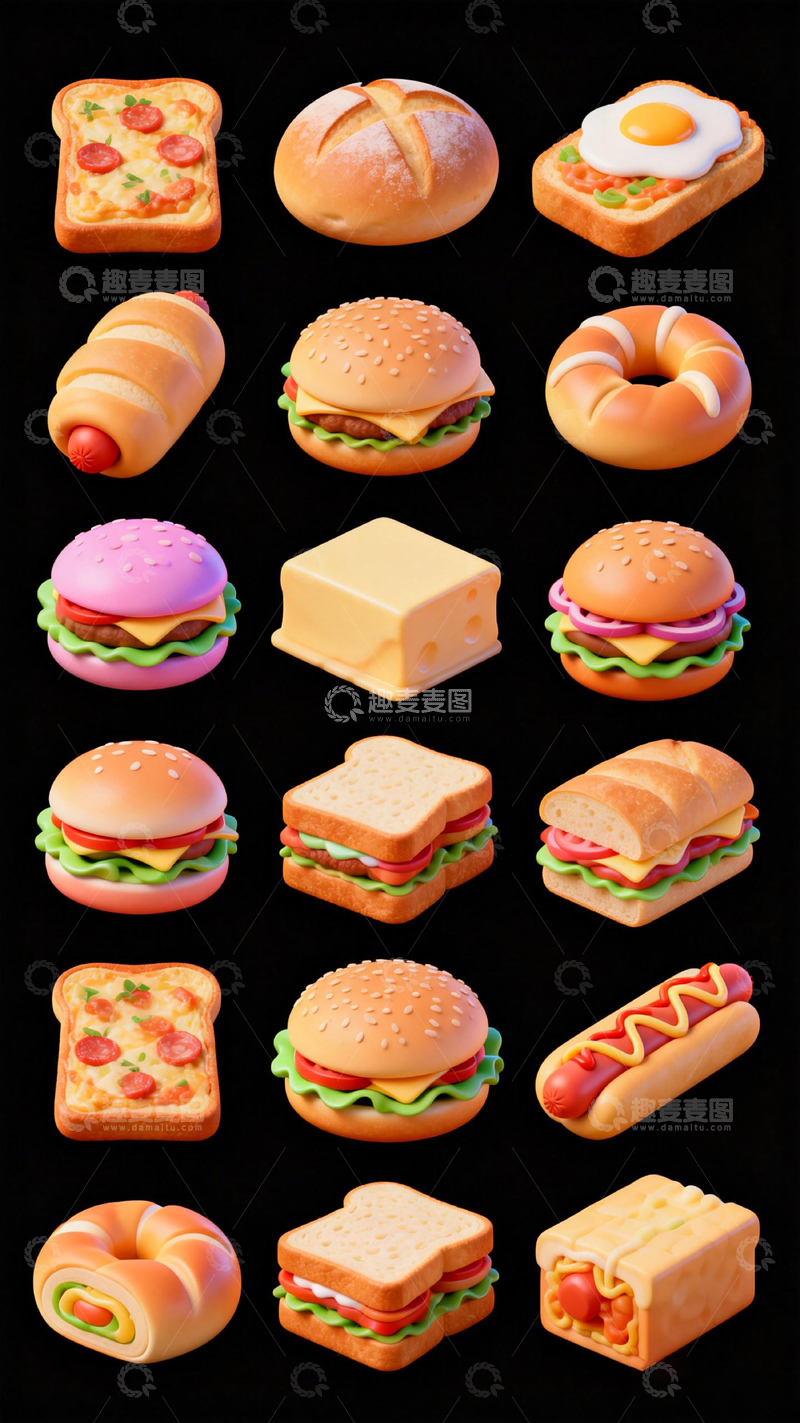 高清大图下载【趣麦麦图】卡通风格美食集合3D模型