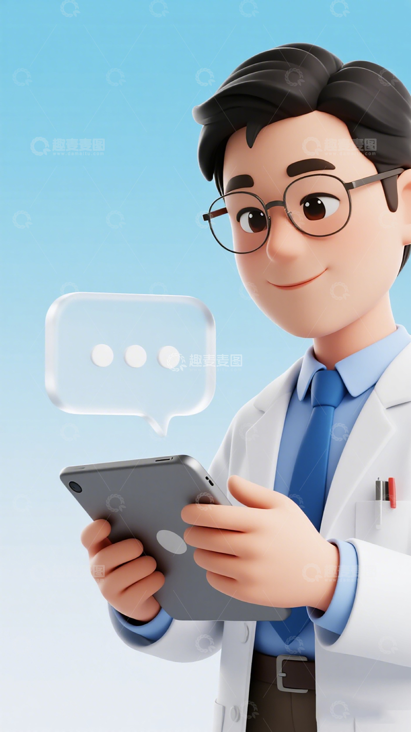 高清大图下载【趣麦麦图】卡通医生手机咨询图