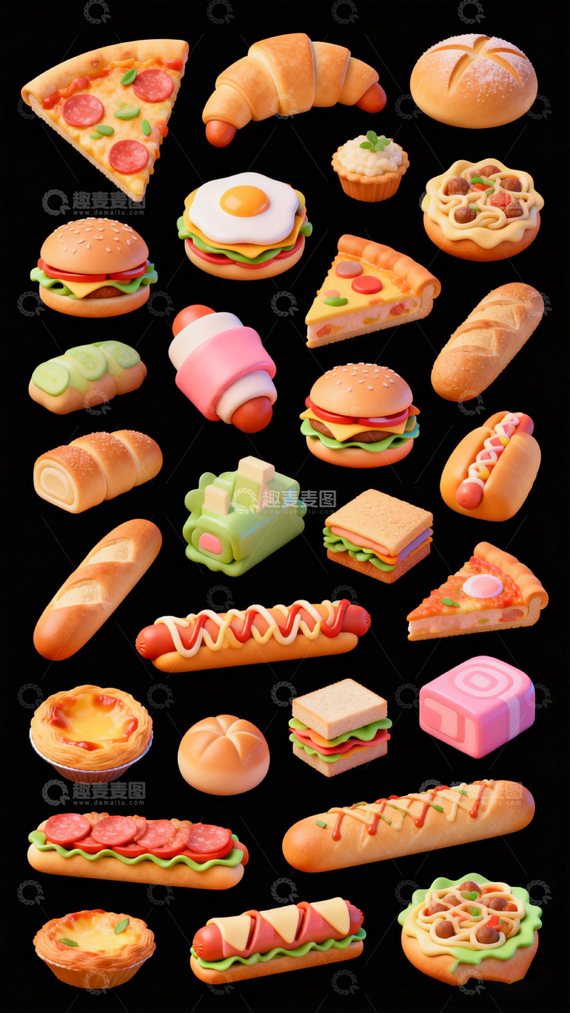 高清大图下载【趣麦麦图】美食卡通造型面包糕点合集