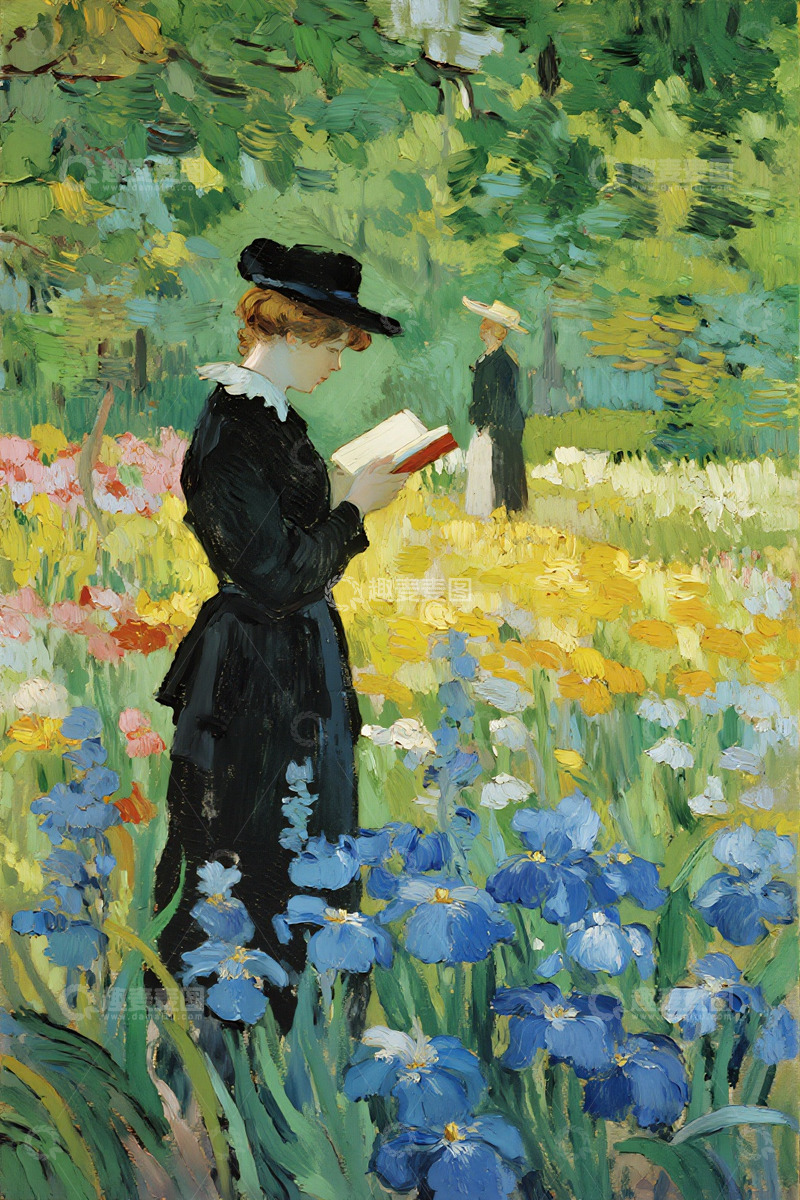 高清大图下载【趣麦麦图】梵高风格一个学生在花园读书2