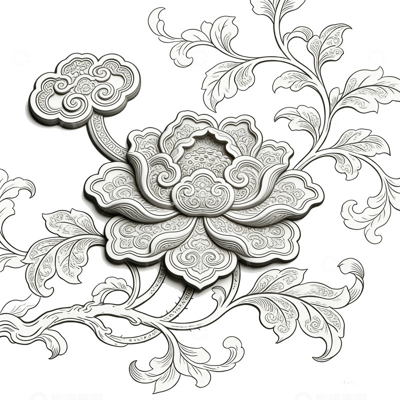 高清大图下载【趣麦麦图】黑白线描花卉装饰图案设计素材