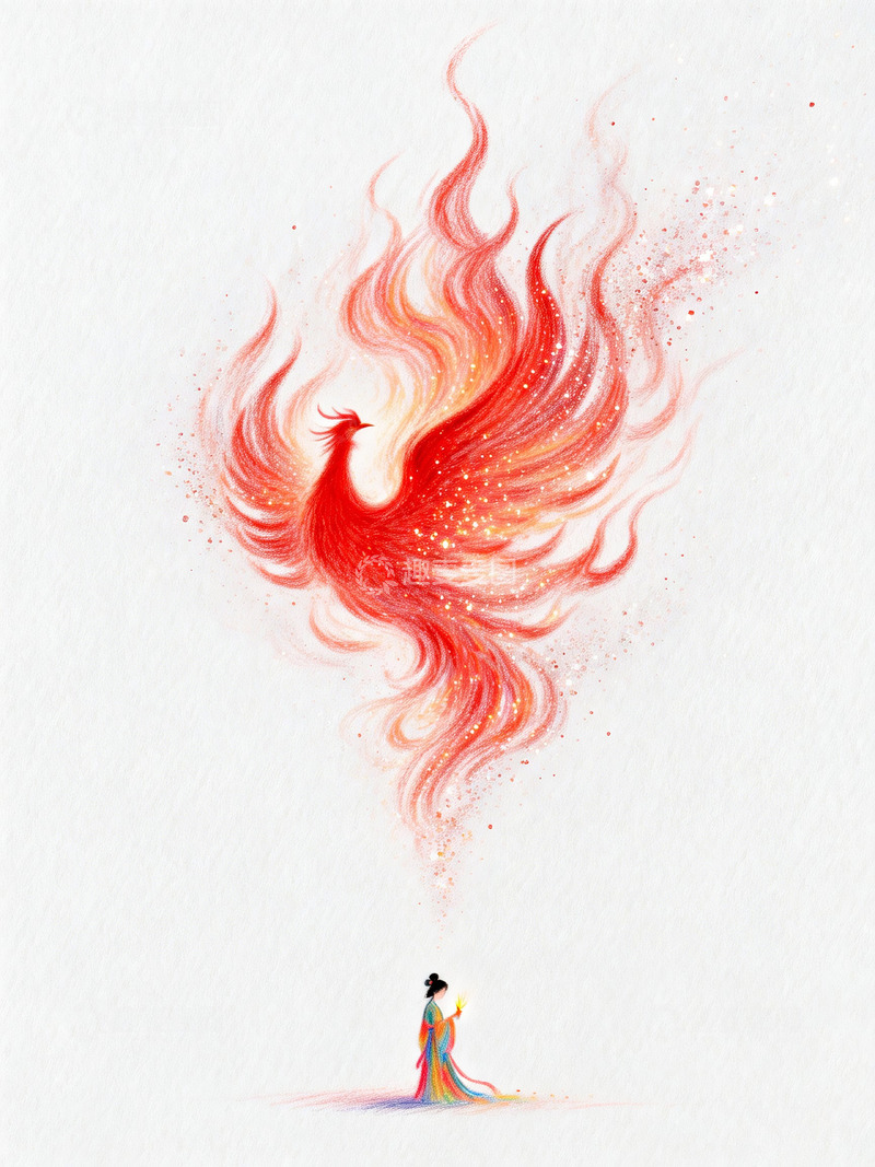高清大图下载【趣麦麦图】水彩凤凰女子艺术插画