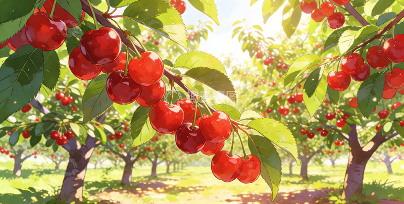 高清大图下载【趣麦麦图】樱桃园丰收图