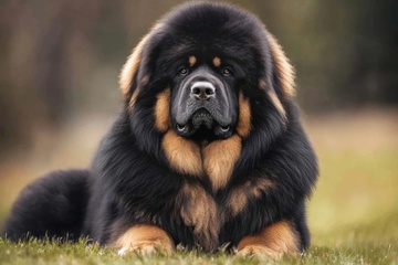 趴在草地上的一只藏獒