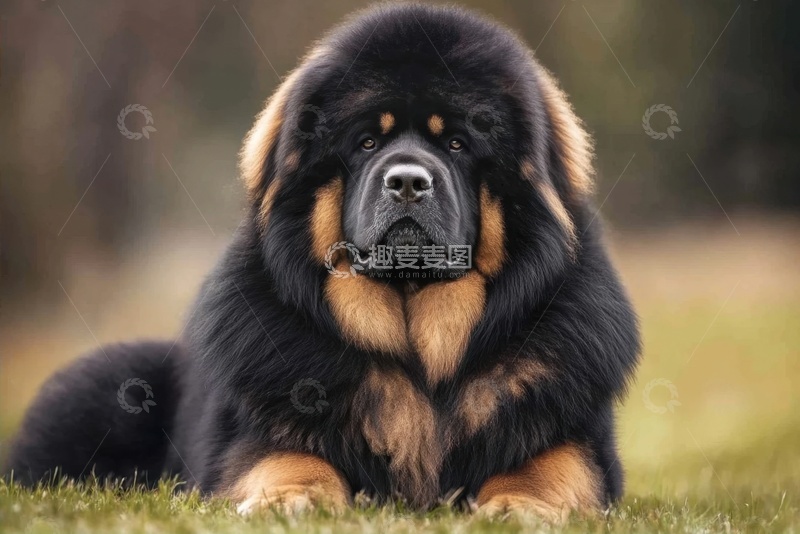 高清大图下载【趣麦麦图】-趴在草地上的一只藏獒
