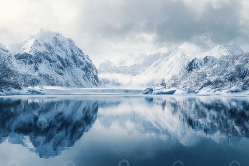 高清大图下载【趣麦麦图】冬季湖泊远山倒影