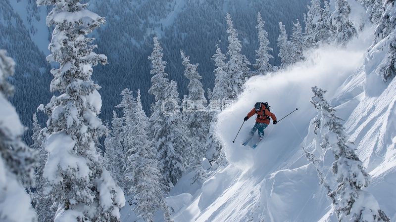 高清大图下载【趣麦麦图】雪山滑雪高手挑战极限