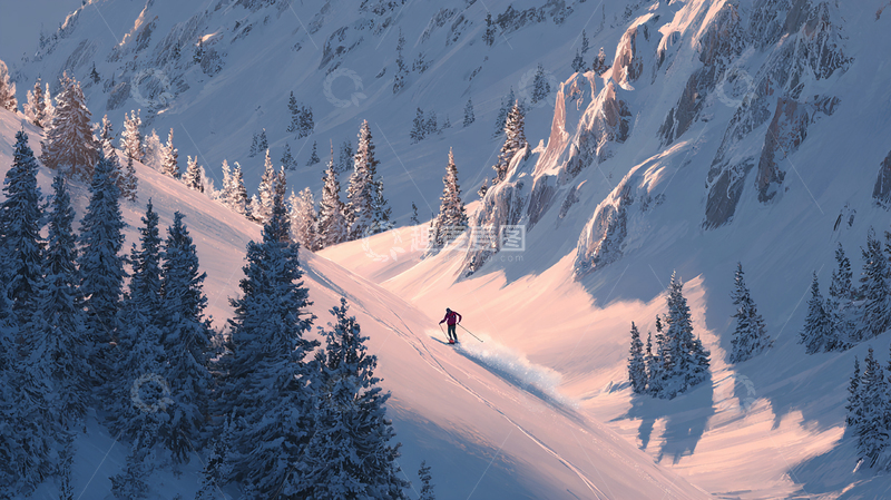 高清大图下载【趣麦麦图】冬日雪山滑雪奇遇