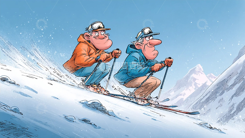 高清大图下载【趣麦麦图】冰雪山峰滑雪趣味场景