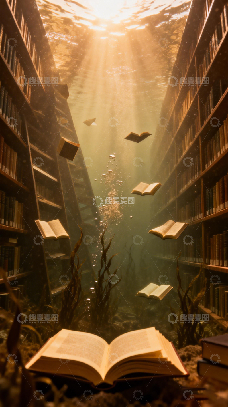 高清大图下载【趣麦麦图】水下图书馆梦幻场景