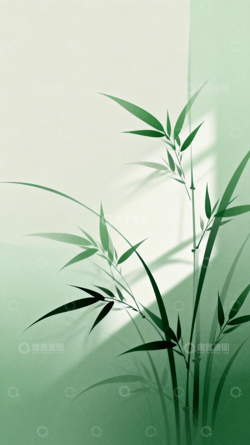 高清大图下载【趣麦麦图】淡雅竹子水墨画