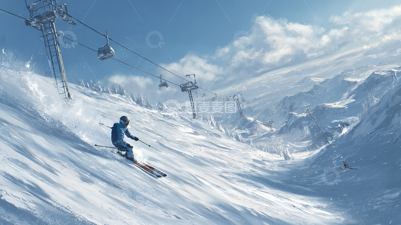 高清大图下载【趣麦麦图】雪山滑雪者极速冲刺