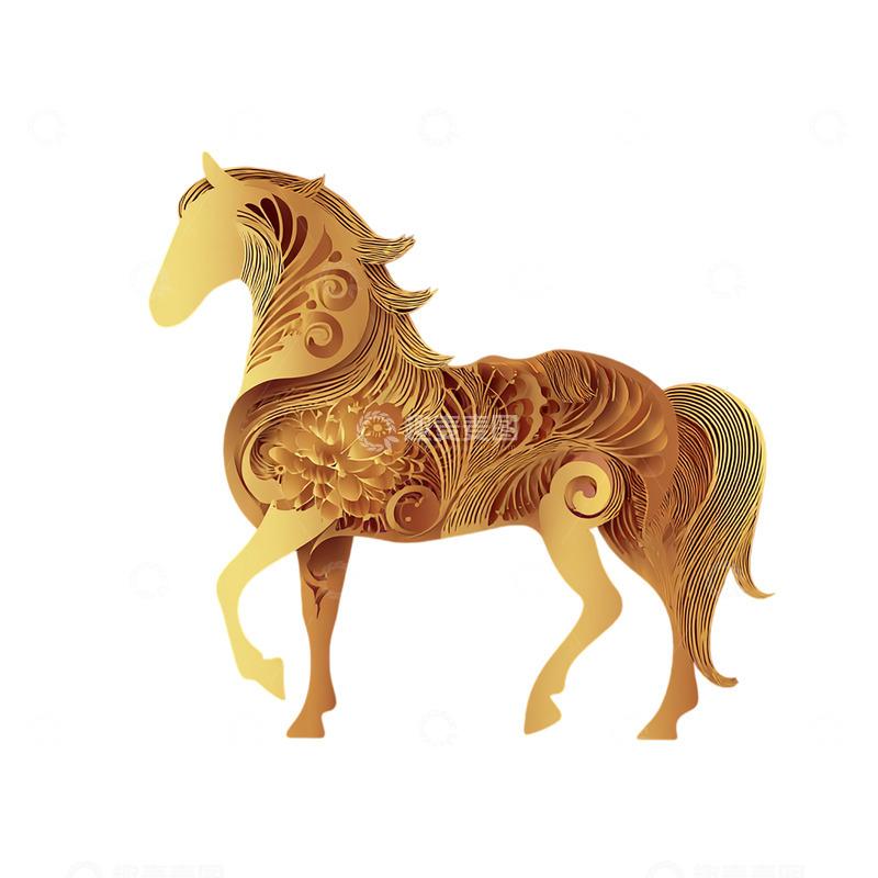 高清大图下载【趣麦麦图】金色祥云腾跃的神兽