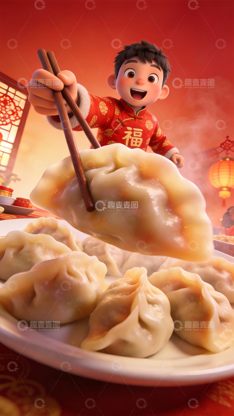 高清大图下载【趣麦麦图】大透视夹饺子过年场景1