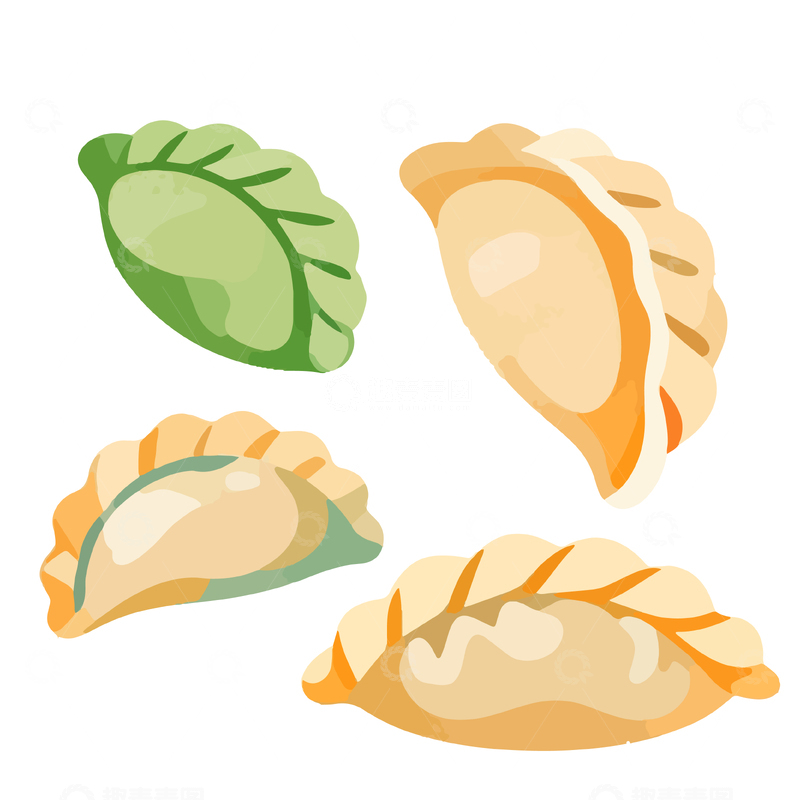 源文件下载【趣麦麦图】卡通风格饺子与青菜插画素材