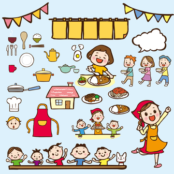 卡通风家庭聚餐插画设计素材