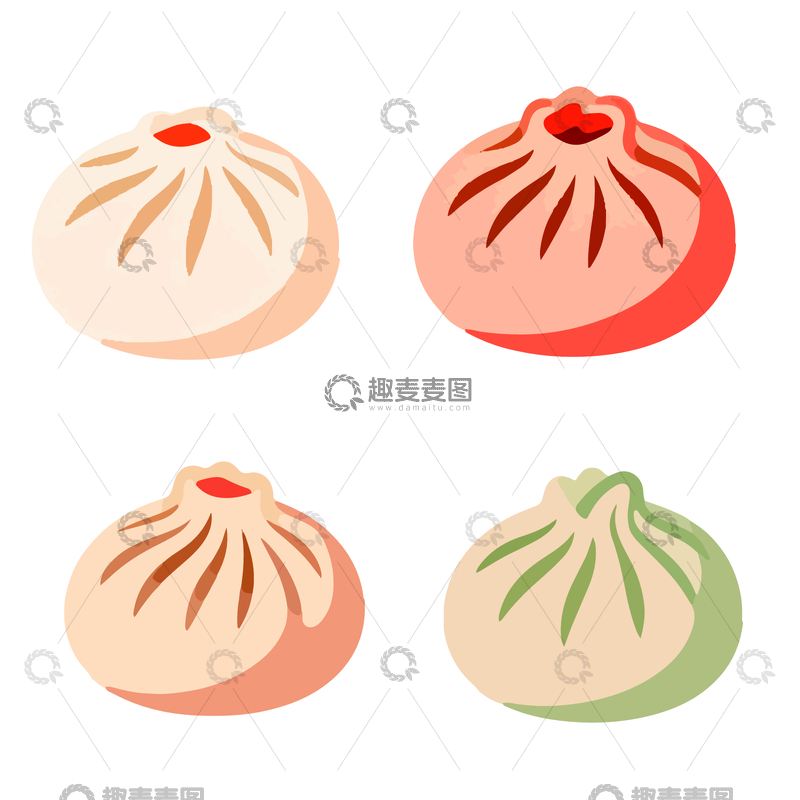 源文件下载【趣麦麦图】简约风彩色小笼包插画设计元素