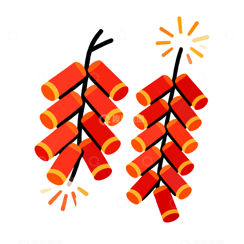 源文件下载【趣麦麦图】插画风鞭炮节日庆祝元素